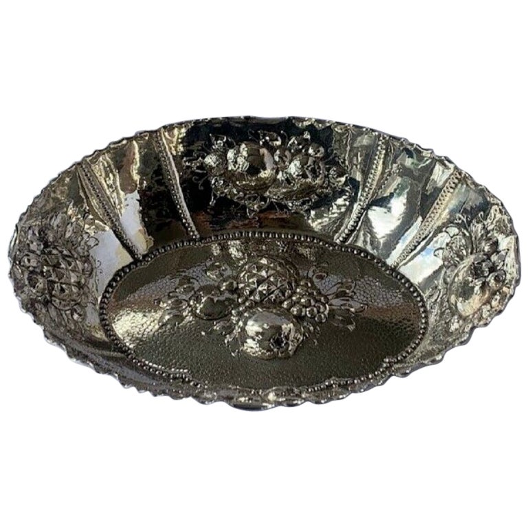 German Silver Repousse Fruit Bowl/Fruit Sweet Meat Dish, 1880’s For Sale