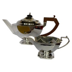 Vintage Art Deco Sterling Silver Teapot and Milk Jug by Ernest W Haywood, 1933