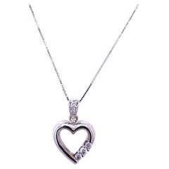 Solid 14ct White Gold Diamond Heart Pendant on White Gold Chain