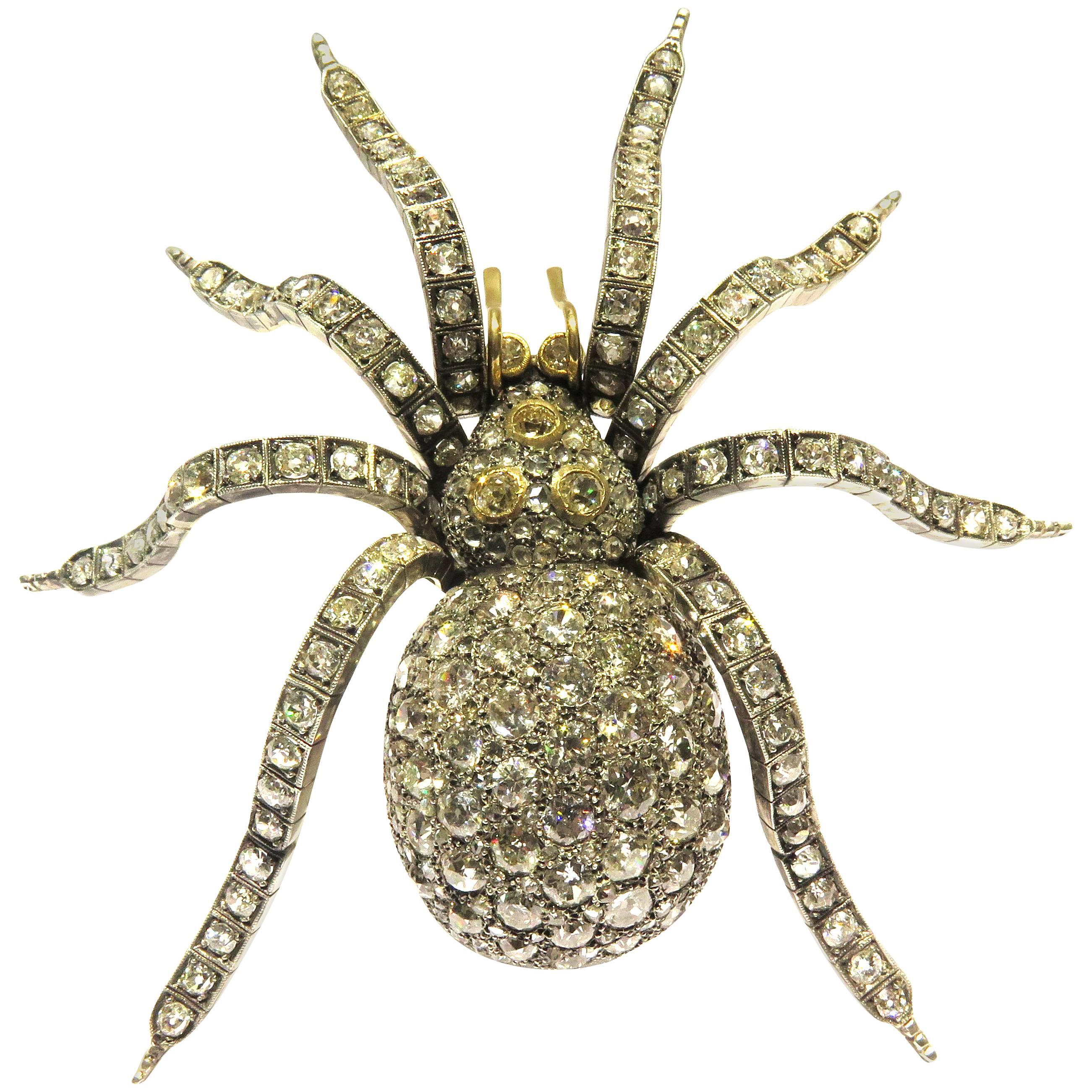 Magnificent Large 43 Carats Diamonds Tremblant Spider Brooch Pin

This amazing spider pin is the largest, most incredable pin I've ever seen! I took this picture of me wearing this pin in image #3 hoping to show the impressive size of the pin. (It