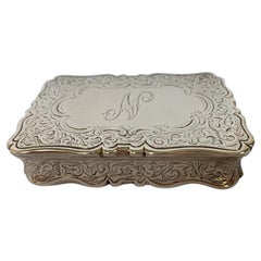 Victorian Sterling Silver Trinket Box Monogrammed with N, 1861