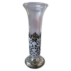 Antique Victorian Pierced Sterling Silver and Glass Vase by Walker & Hall, 1898