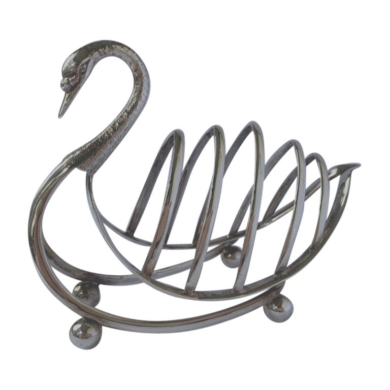 Victorian Sterling Silver Swan Toast Rack by Levesley Brothers, 1900