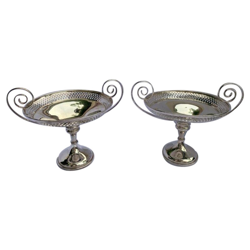Pair of Large Pierced Sterling Silver Tazzas by Walker & Hall, 1912
