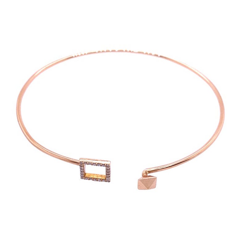18ct Rose Gold Diamond Bangle with 0.17ct Diamonds In The Square For Sale