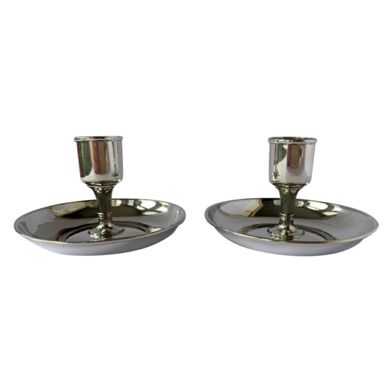 Pair of Sterling Silver Saucer Candle Holders by Tiffany & Co Ltd For Sale