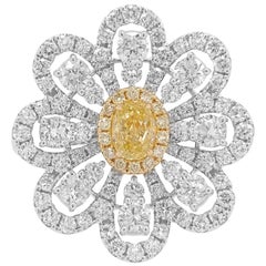Certified Yellow and White Diamond Floral K18 Gold Ring