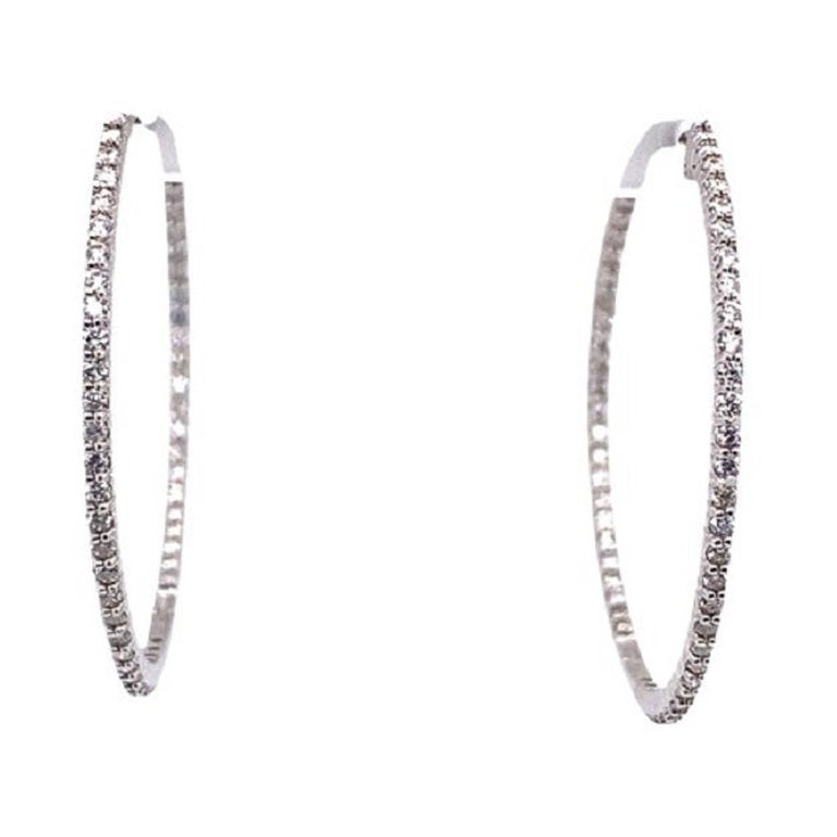 New Fine Quality Hoop Earrings Set with 2.75ct of Diamonds in 18ct White Gold For Sale