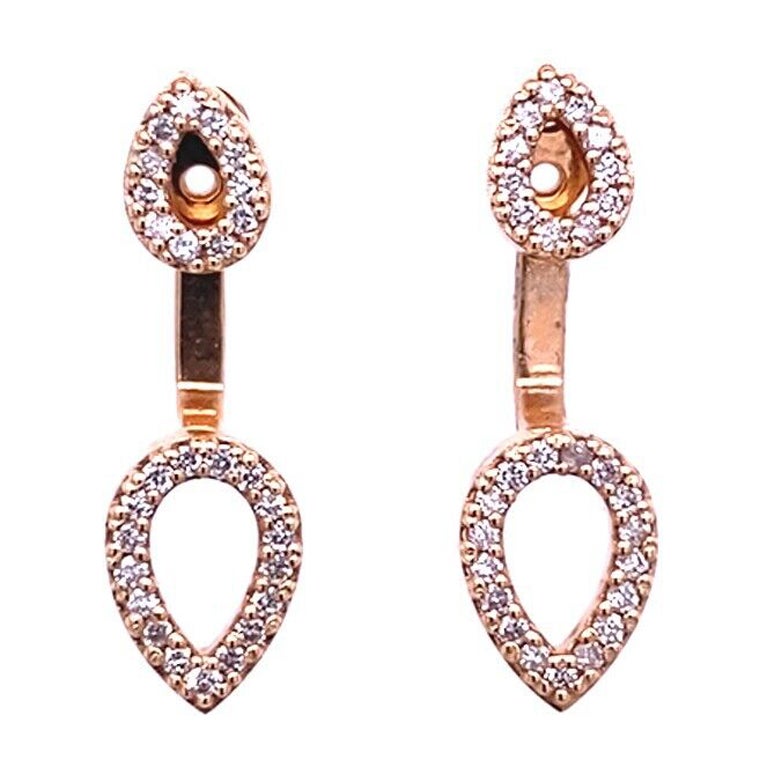 New Fine Quality Drops & Studs Earrings Set with Diamonds in 18ct Rose Gold For Sale