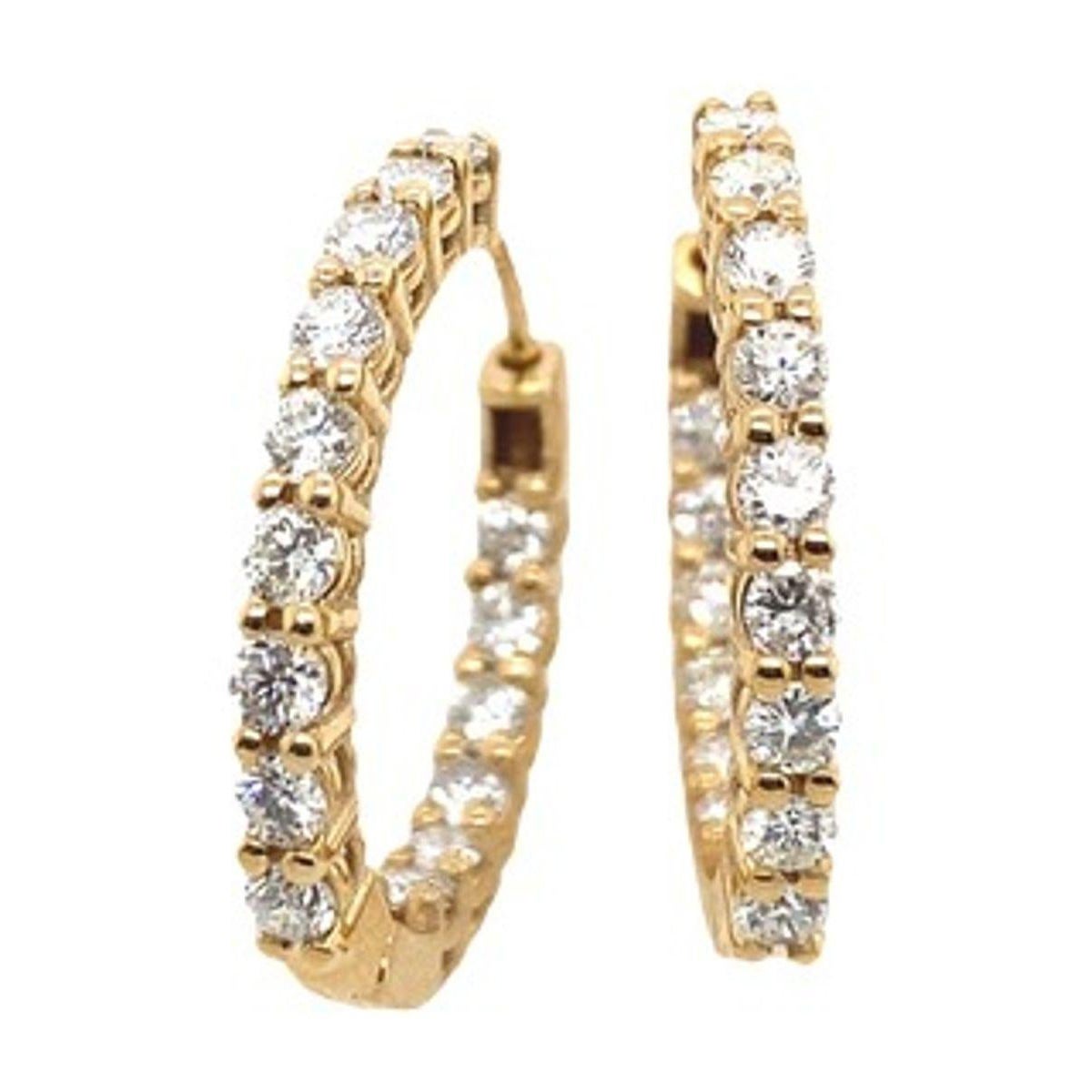 Natural Diamond Hinged Hoop Earrings Set with 1.80ct in 14ct Yellow Gold For Sale