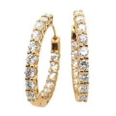Natural Diamond Hinged Hoop Earrings Set with 1.80ct in 14ct Yellow Gold