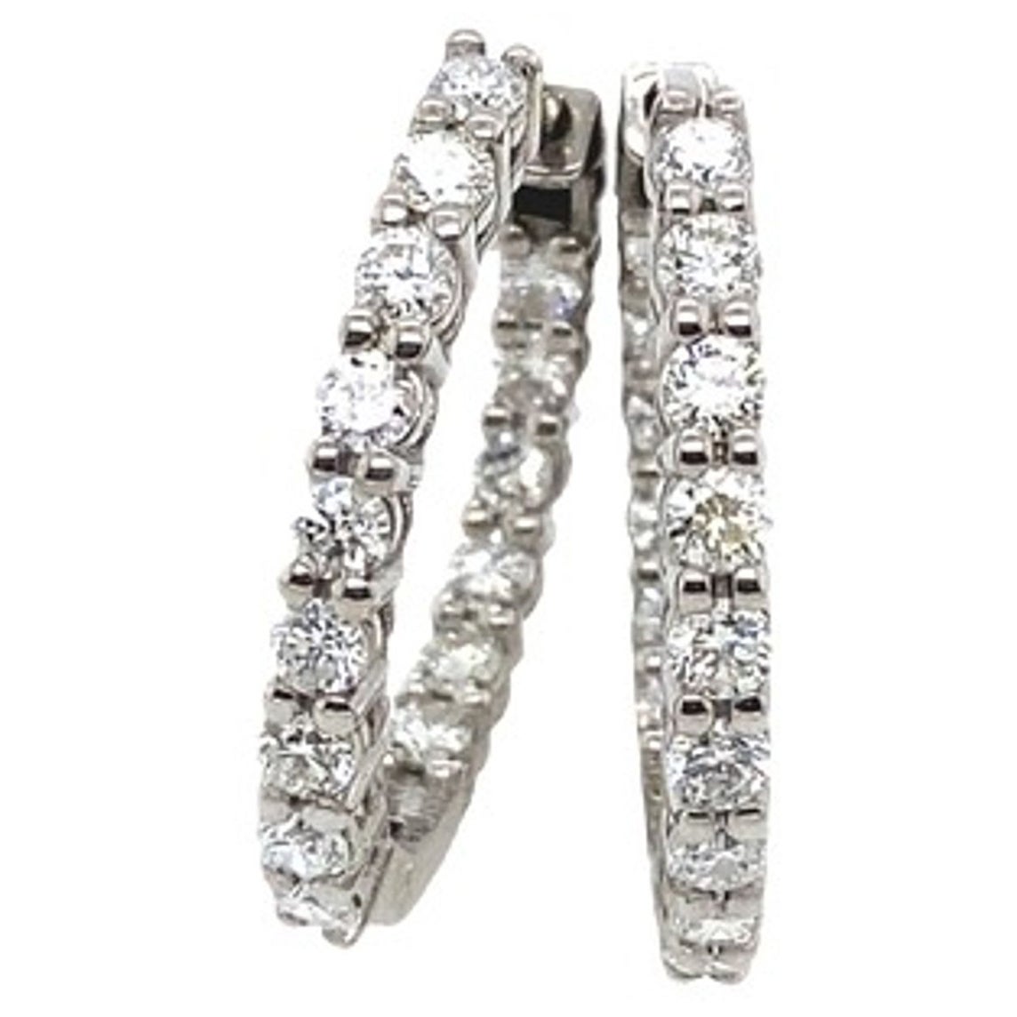 Natural Diamond Hinged Hoop Earrings Set with 1.80ct in 14ct White Gold For Sale