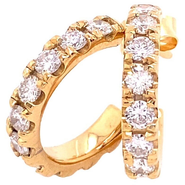Natural Diamond Hoop Earrings Set with 1.50ct of Diamonds in 14ct Yellow Gold For Sale