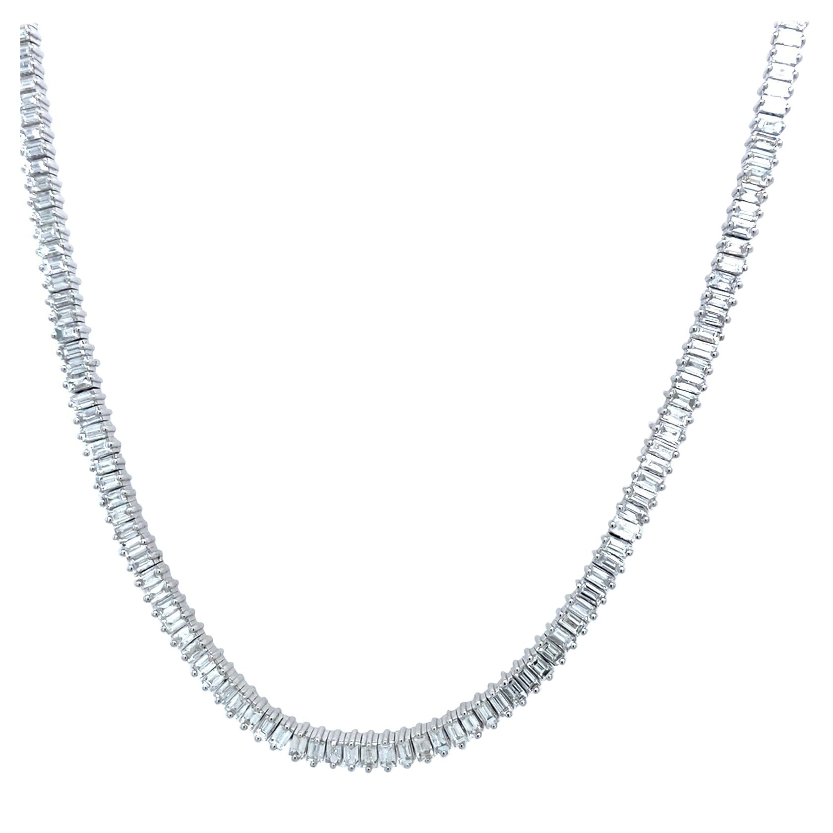 Diamond Tennis Necklace Set with 4.40ct of Baguette Diamonds in 18ct White Gold For Sale