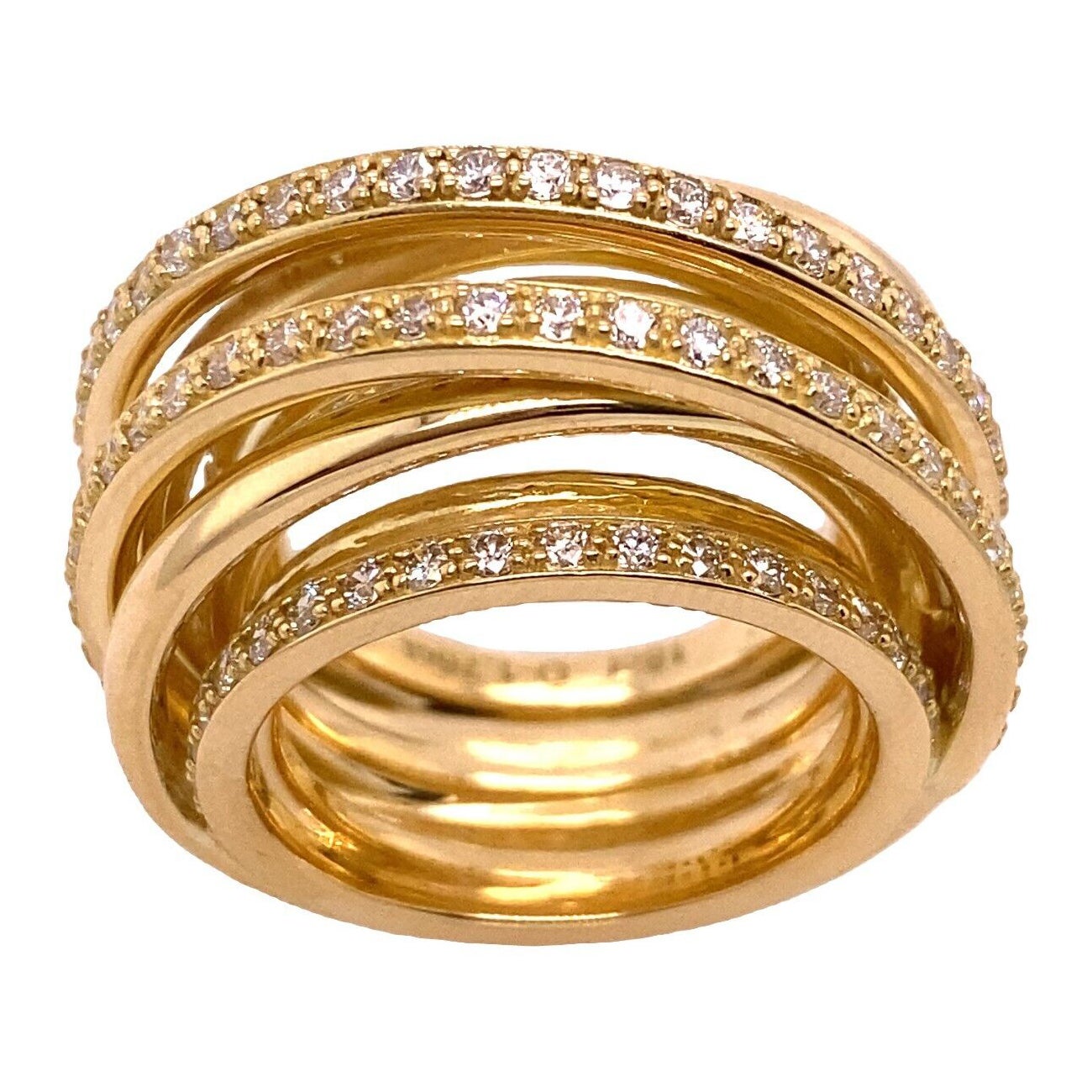 New Fine Quality Multi Strand 18ct Yellow Gold Dress Ring with 1.76ct Diamonds For Sale