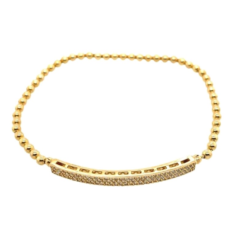3-Row Bar Diamond Bracelet with 3mm Beads on Bracelet in 18ct Yellow Gold For Sale