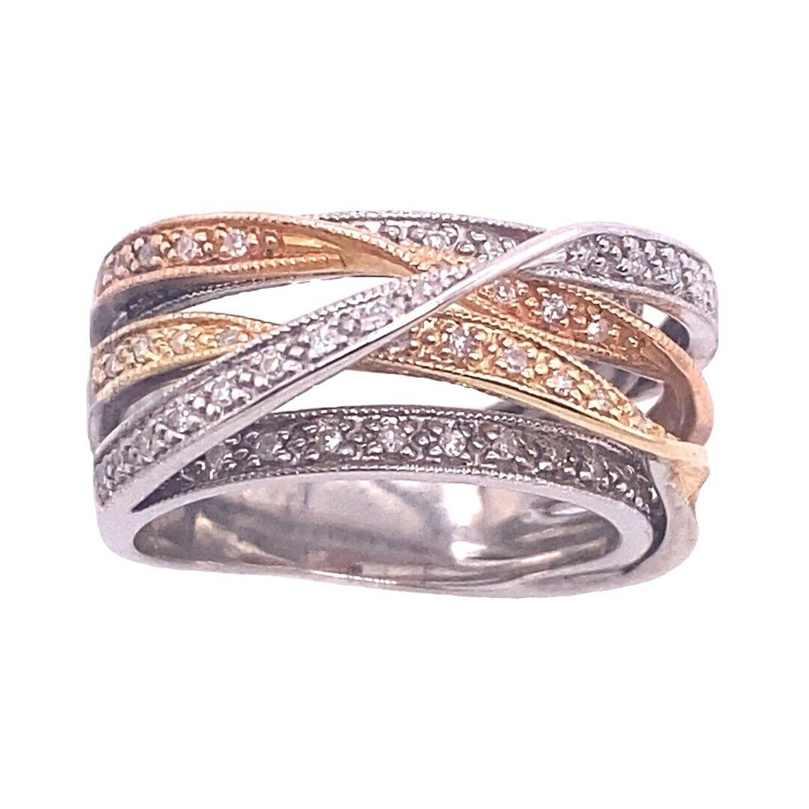 3-Colour Gold 14ct Dress Ring Set with 0.25ct Round Diamonds For Sale
