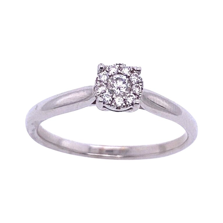 Diamond Surrounded Ring in 18ct White Gold For Sale