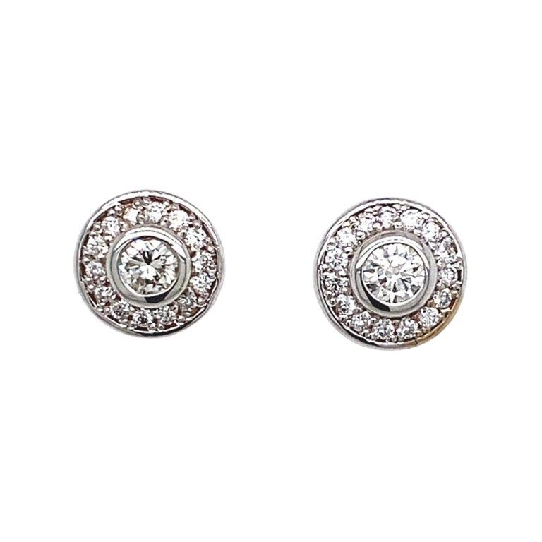 0.50ct Diamond Halo Stud Earrings in 18ct White Gold For Sale