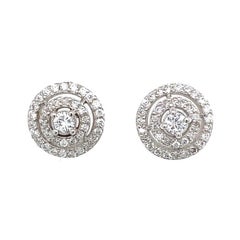 Boucles d'oreilles en or blanc 18 carats serties de diamants ronds sertis en pavé de 0,70 carat