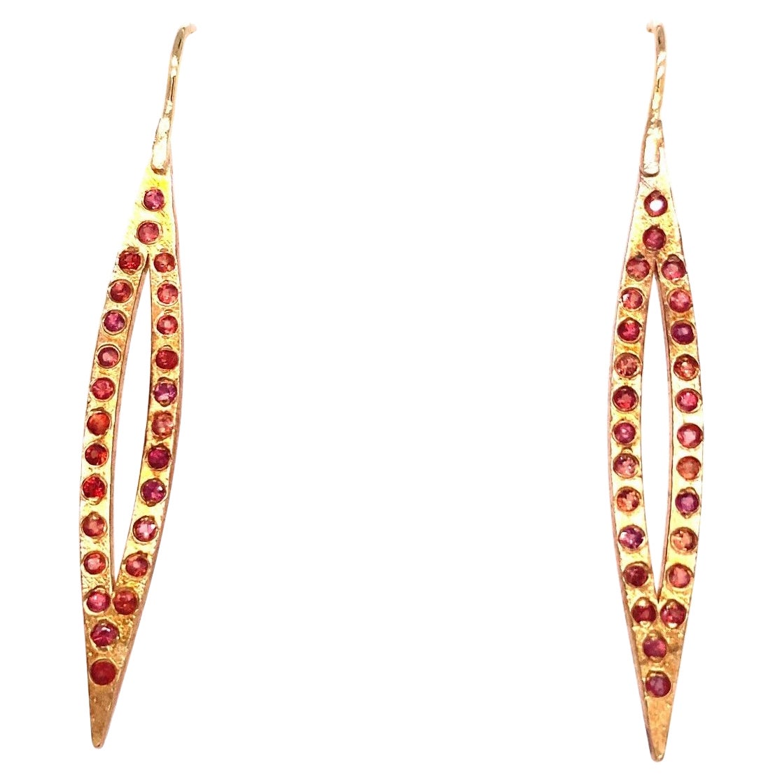Drop Earrings Set with Orange Sapphires in 18ct Yellow Gold For Sale