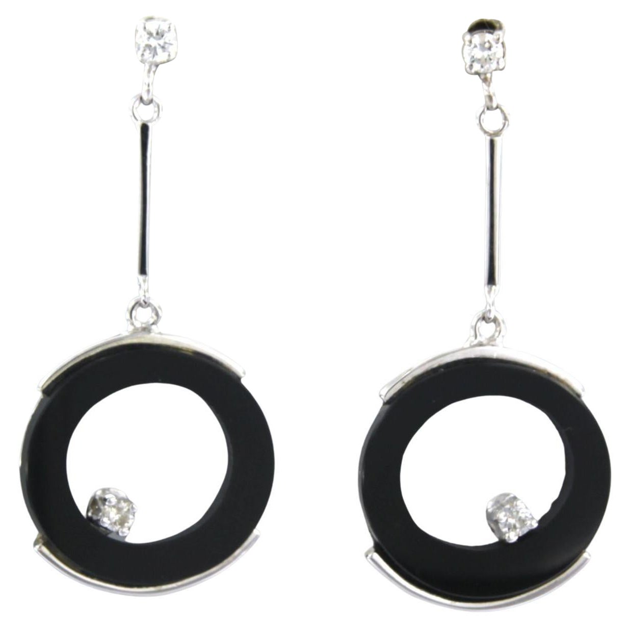 Earrings onyx diamond 14k white gold