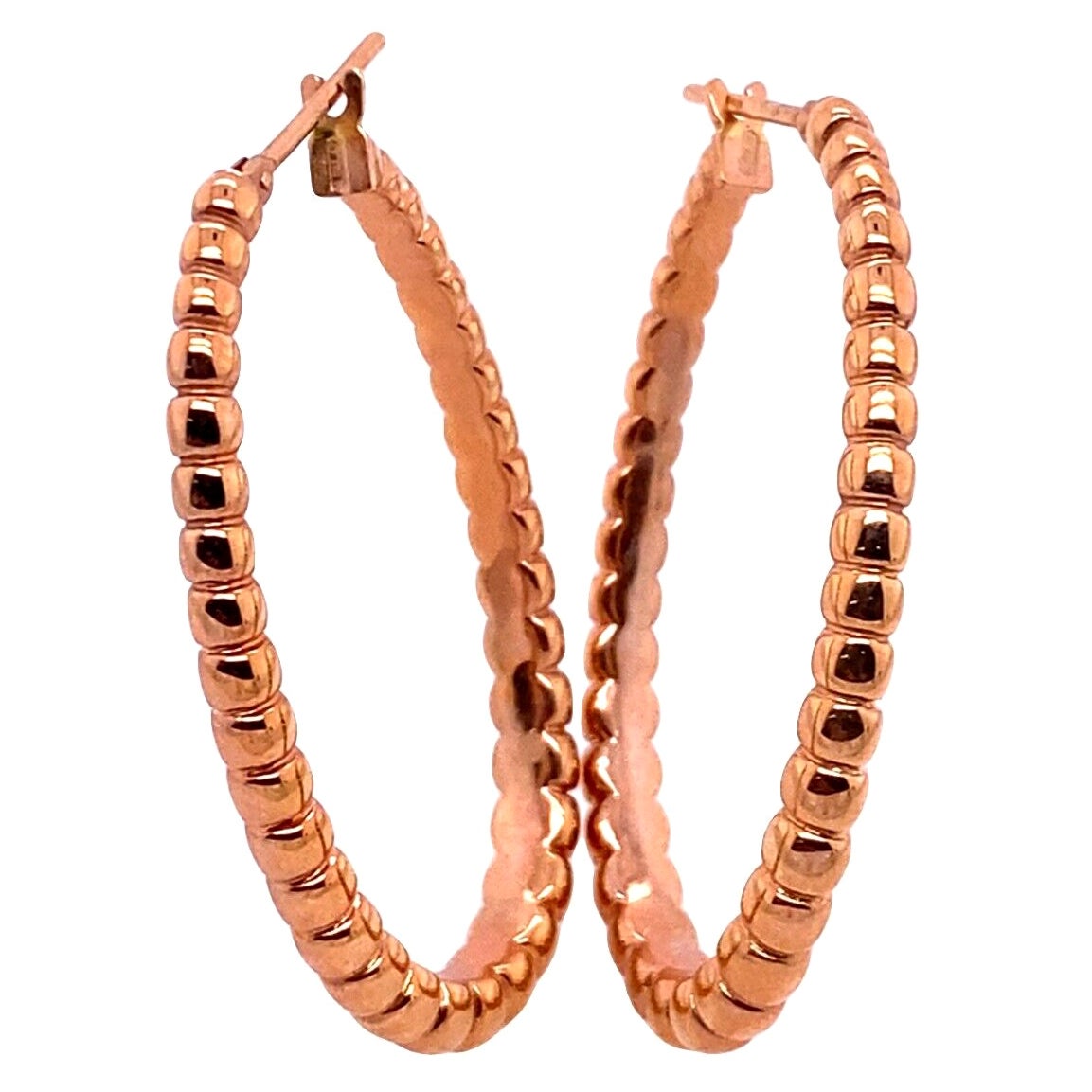 U Shape Fluted Hoop Earrings with Click Fitting in 18ct Rose Gold