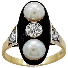 Antique Fashion Ring .40ct. Diamond, Pearl, Onyx & Gold Deco