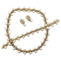 Marina B Pearl Diamond Gold Necklace Bracelet Earrings Set