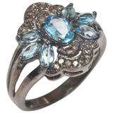 Blue Topaz Diamond Sterling Silver Ring