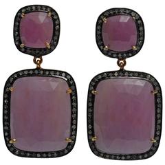 Faceted Pink Sapphire and Diamond Earrings