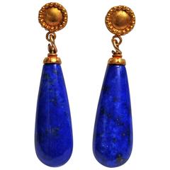 Vintage Pair of 22K Gold and Lapis Lazuli Drop Earrings by Deborah Lockhart Phillips