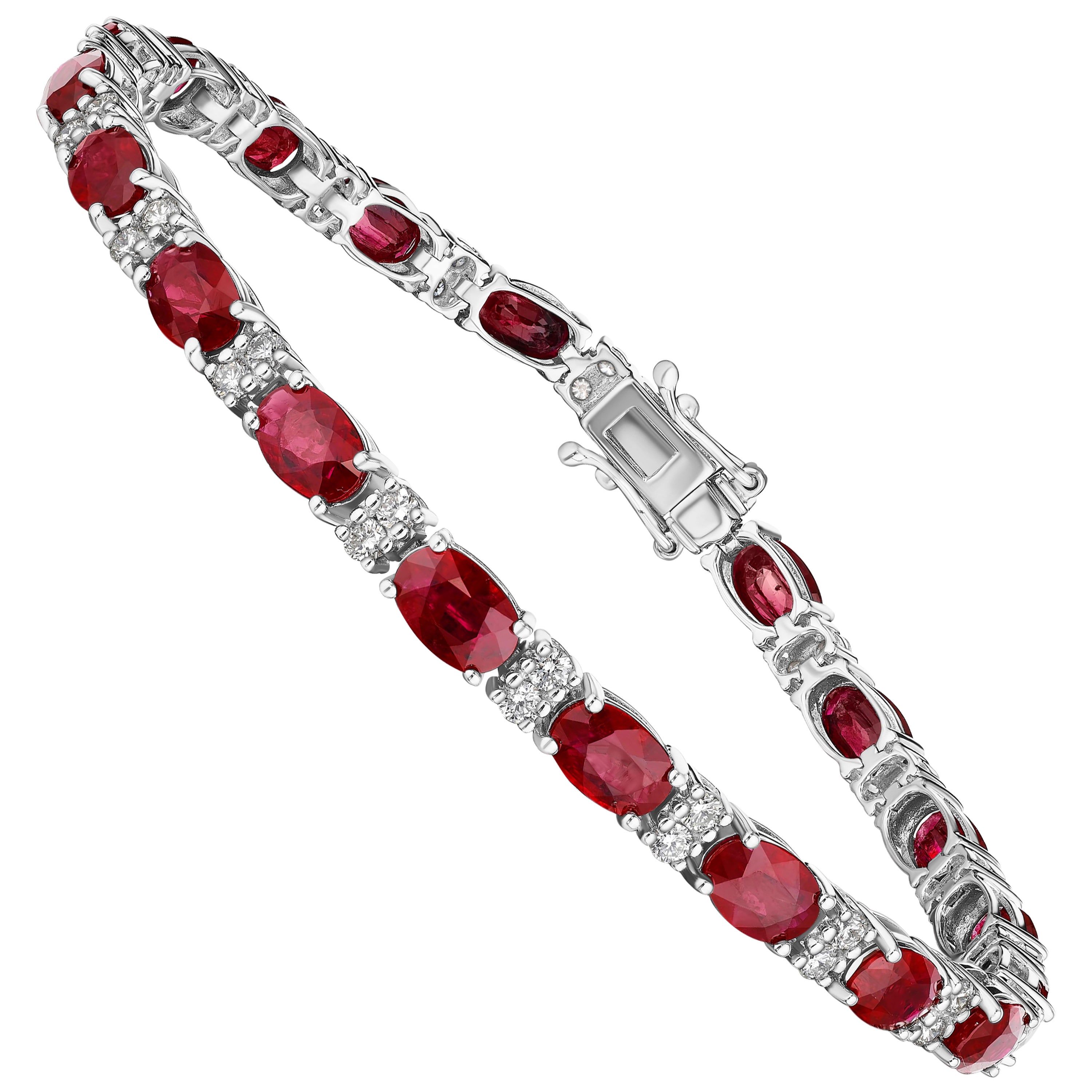 11.50ct Oval Ruby & Round Diamond Bracelet in 14KT Gold For Sale