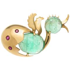 1960s Van Cleef & Arpels Ruby Emerald Diamond Gold Whimsical Baby Duck Brooch