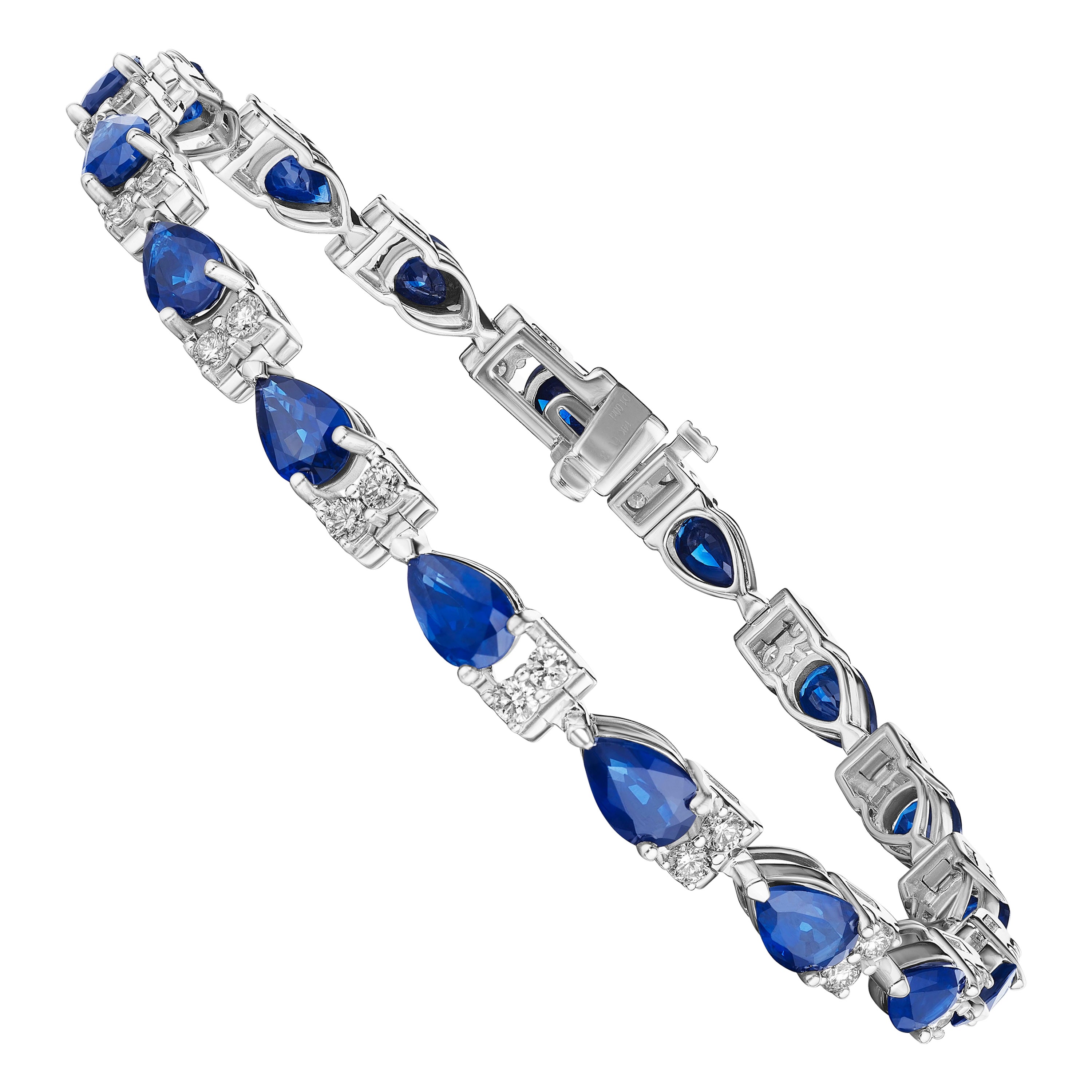 9.50ct Pear Shape Sapphire & Round Diamond Bracelet in 14KT Gold For Sale