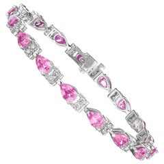 10.50ct Pear Shape Pink Sapphire & Round Diamond Bracelet in 14KT Gold