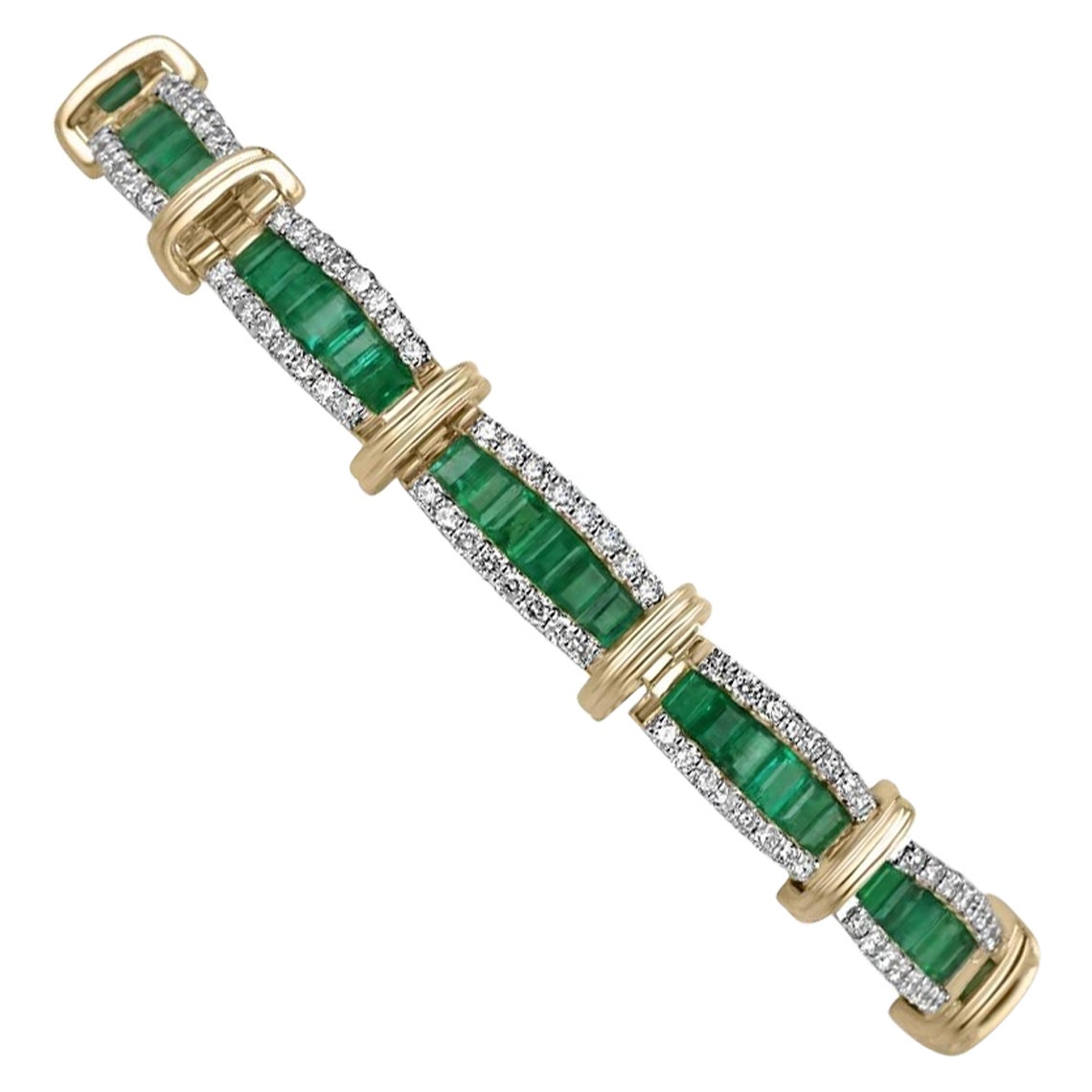 9.12tcw 14K High End Natural Dark Green Emerald & Diamond Cluster Gold Bracelet For Sale