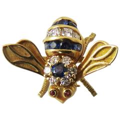 Rosenthal Sapphire Diamond Gold Bee Pin 9