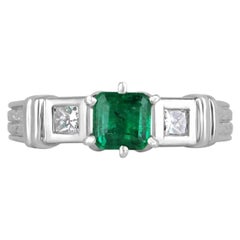 Anello con smeraldo taglio Asscher e diamanti taglio Princess di alta qualità da 1,20tcw 18K