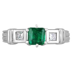 1.20tcw 18K Fine Quality Asscher Cut Emerald & Princess Cut Diamond Accent Ring