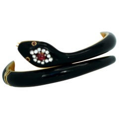 Black Enamel Snake Bracelet 18K Ruby Head