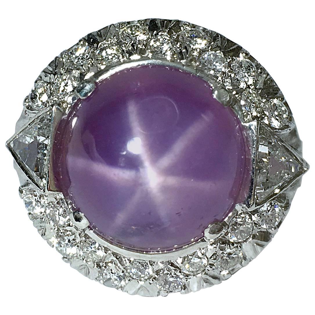 No Heat GIA Certified Purple Pink Star Sapphire Diamond Platinum Ring For Sale