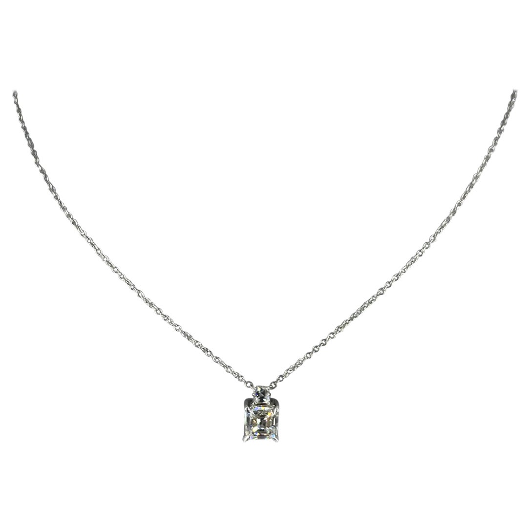 J. Birnbach 1.00 carat total Emerald Cut Diamond Two Stone Pendant in White Gold For Sale