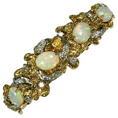 Opal Diamond Gold Bangle Bracelet