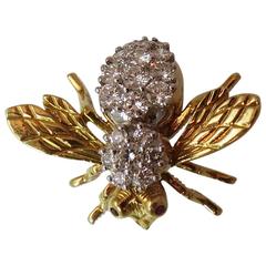 Rosenthal Diamond Gold Bee Pin with Ruby Eyes 9