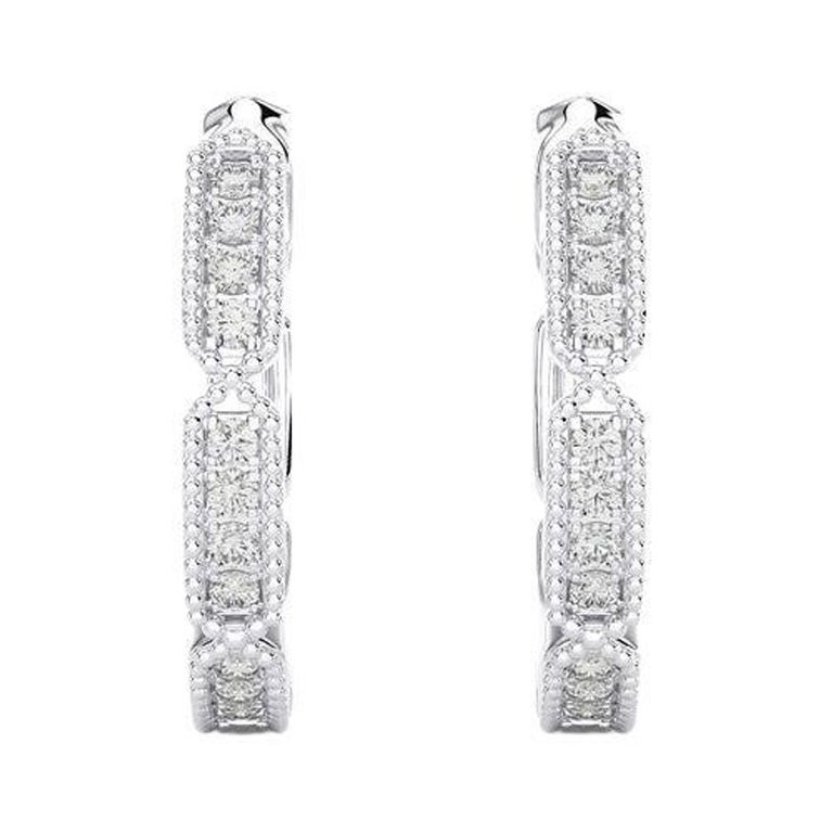 Boucles d'oreilles Huggie en or blanc 18K avec diamants -0.1 CTW