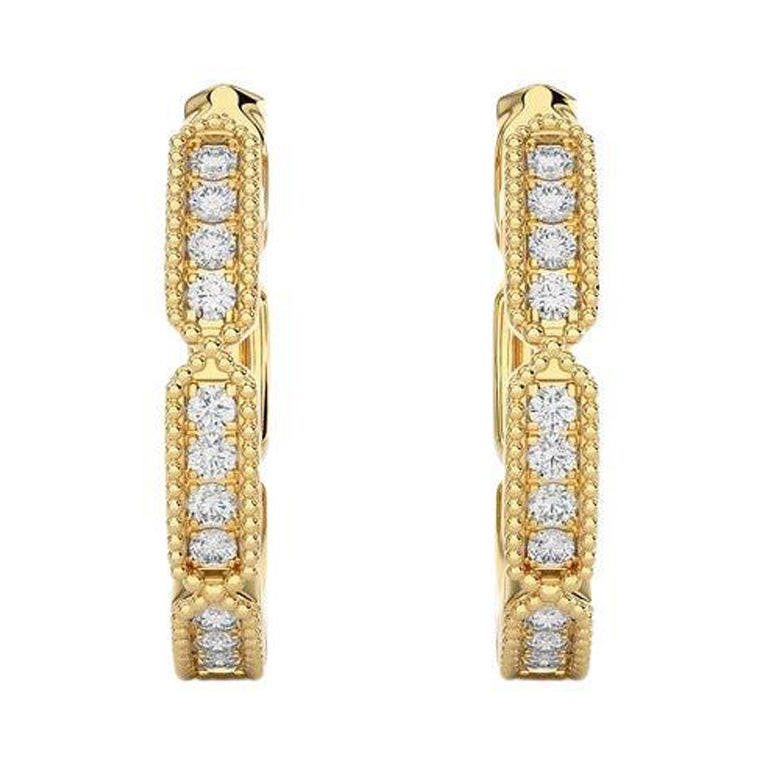 18K Yellow Gold Diamonds Huggie Earring -0.1 CTW For Sale