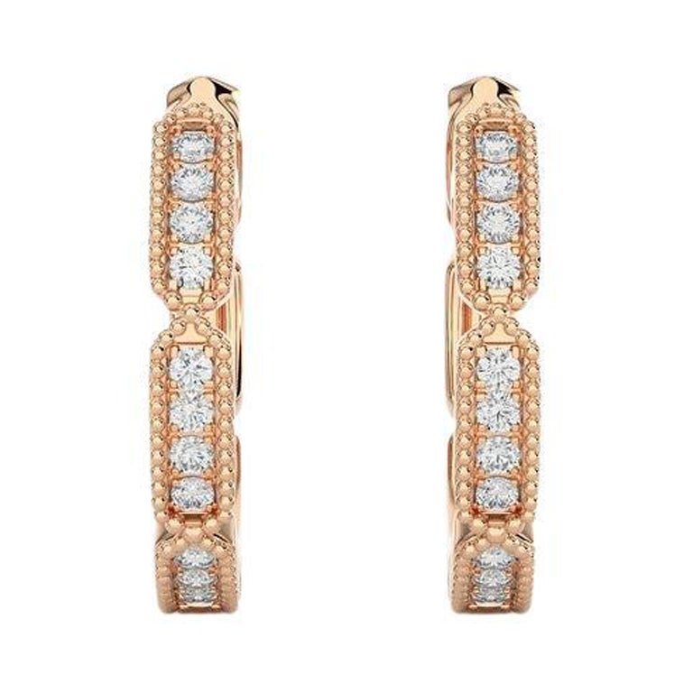 18K Rose Gold Diamonds Huggie Earring -0.1 CTW For Sale
