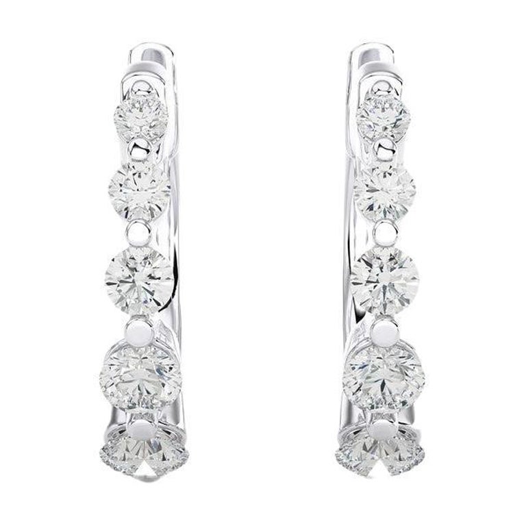 18K White Gold Diamonds Huggie Earring -0.43 CTW For Sale