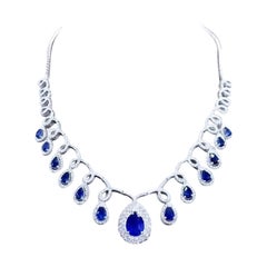 AIG Certified 16.84 Ct Ceylon Vivid Royal Blue Sapphires Diamonds Necklace 